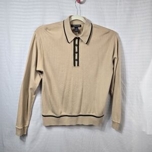 Structure Men's  Long Sleeve Polo Shirt Size Small Oversize Tan Botton Vintage